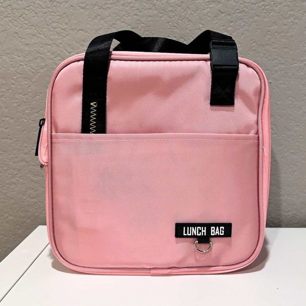 Pink Double-Compartment Insulated Lunch Bag with Buckle Handle